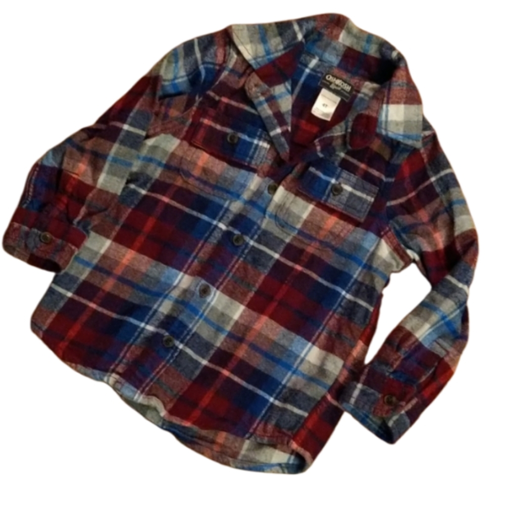 Size 4t Oshkosh toddler little boys plaid flannel long sleeve button-up